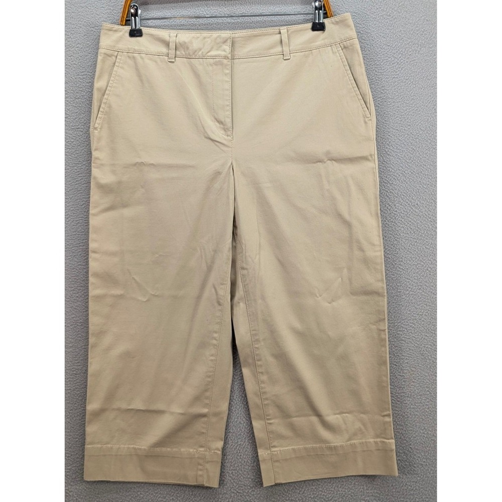 Talbots Pants Women Size 10P Wide Crop Tan Cotton Minimal Stretch Casual Khaki